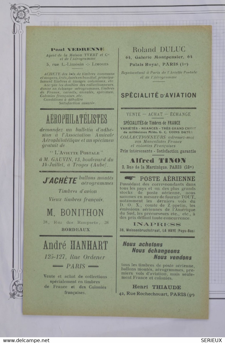 BD12 FRANCE L AEROGRAMME JOURNAL N°9 JUILLET  1931 NEUF+++ ++INTERESSANT A LIRE +++AEROPHILATELIE - 1927-1959 Storia Postale