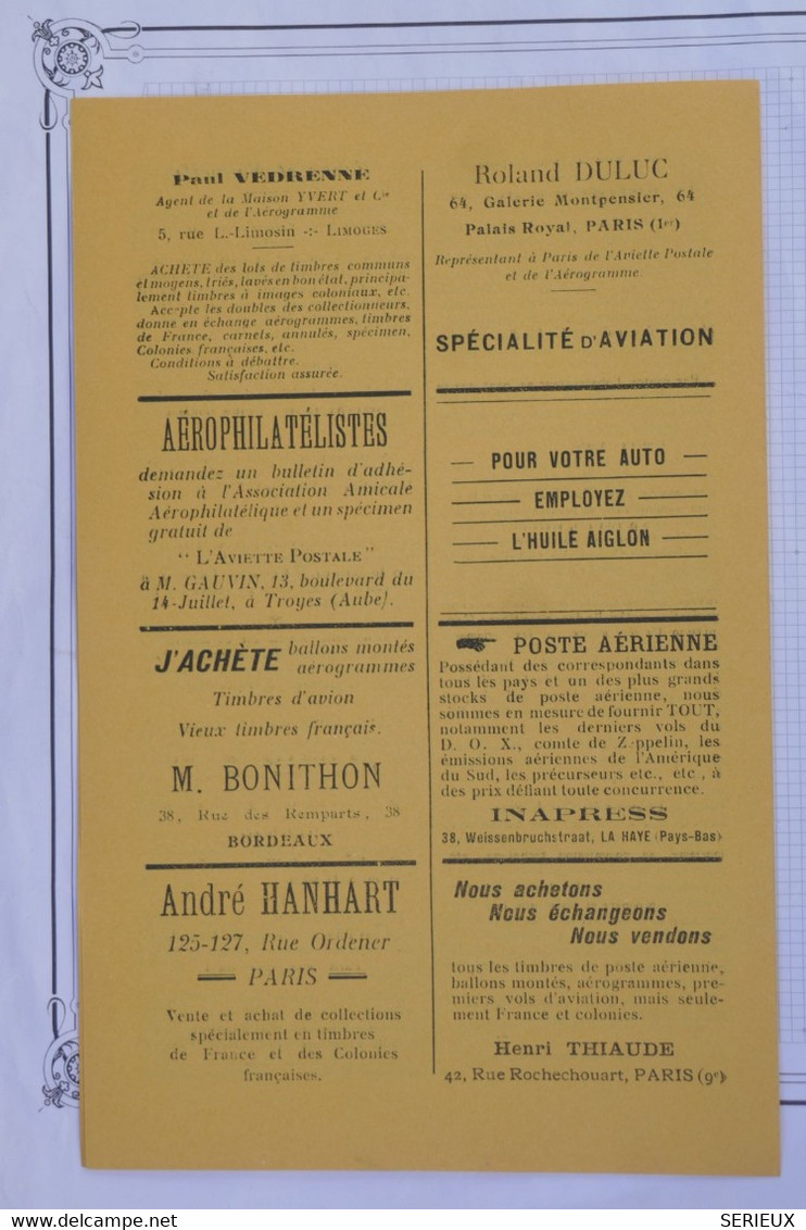 BD12 FRANCE L AEROGRAMME JOURNAL N°10 PAPIER JAUNE +++JUILLET  1931 NEUF+++ ++INTERESSANT A LIRE +++AEROPHILATELIE - 1927-1959 Lettres & Documents