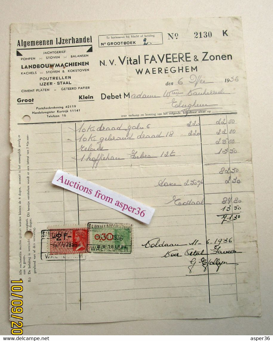 Algemeenen Ijzerhandel, Vital Faveere & Zonen, Waregem 1936 - 1900 – 1949