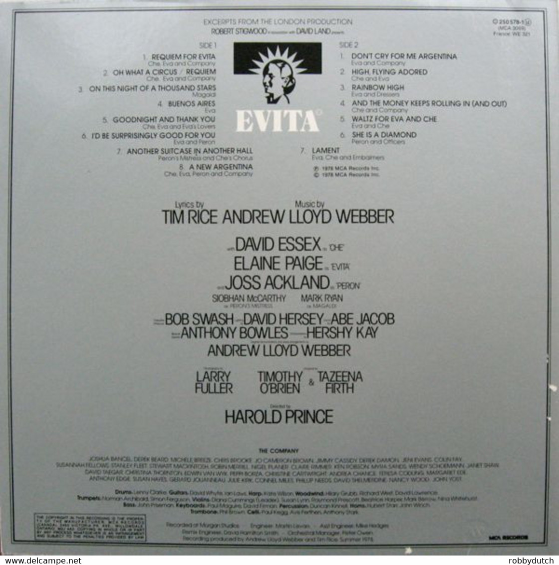 * LP *  EVITA - ORIGINAL LONDON CAST - DAVID ESSEX, ELAINE PAGE A.o. (Europe 1978 EX!!) - Musicals