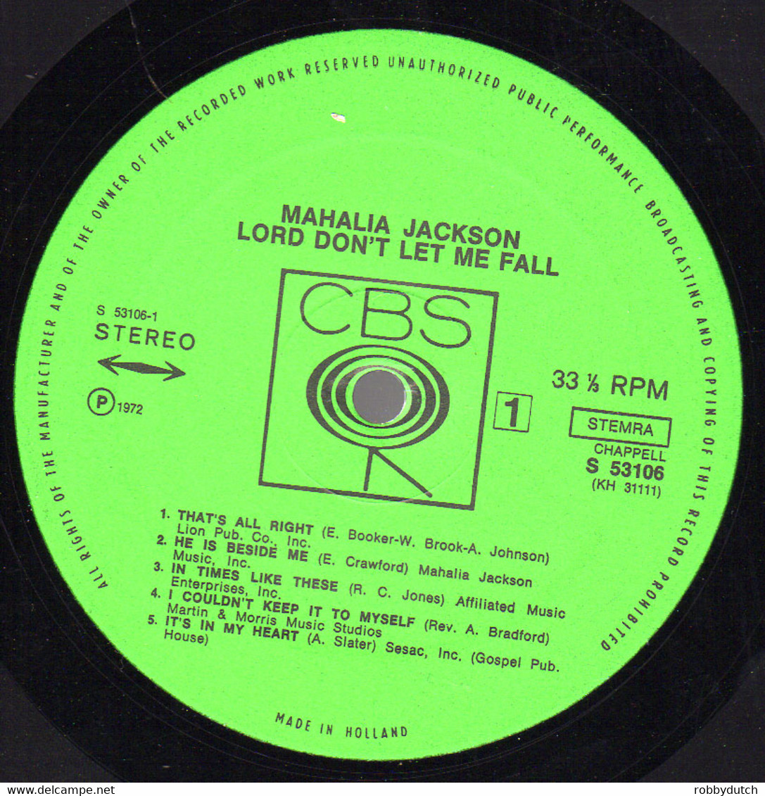 * LP *  MAHALIA JACKSON - LORD DON'T LET ME FALL  (Holland 1972) - Canciones Religiosas Y  Gospels