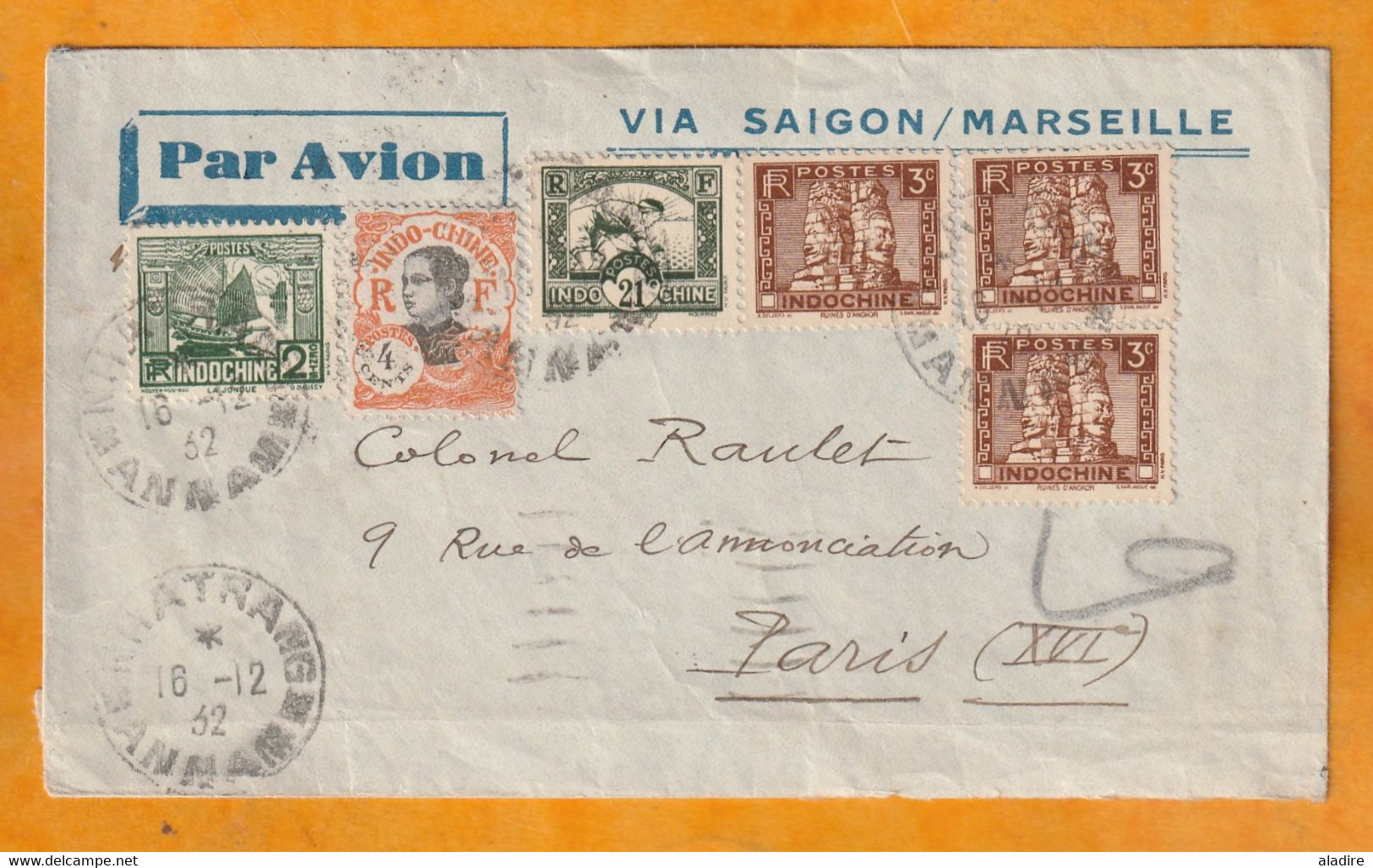 1932 - Enveloppe PAR AVION De NA TRANG, Annam Vers PARIS Via SAIGON Et MARSEILLE - Affranchissement 36 C - Airmail