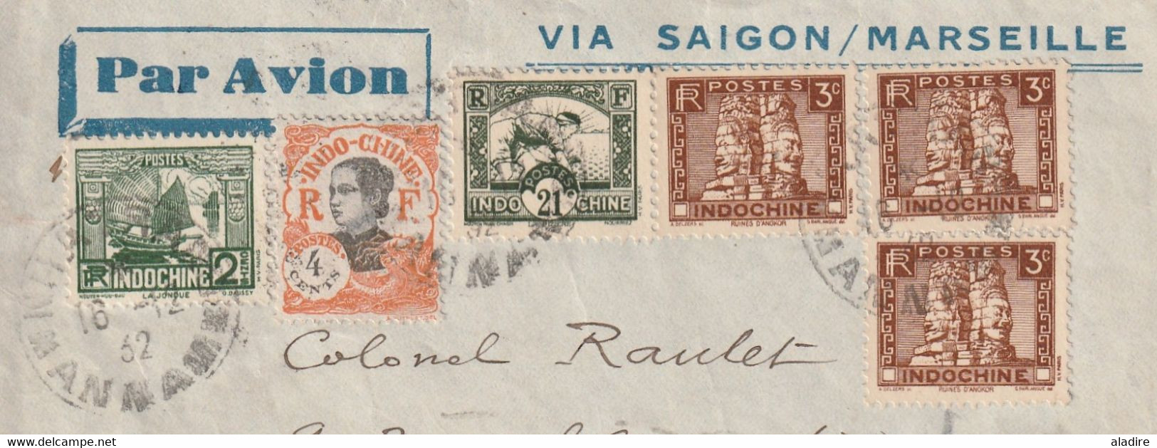 1932 - Enveloppe PAR AVION De NA TRANG, Annam Vers PARIS Via SAIGON Et MARSEILLE - Affranchissement 36 C - Poste Aérienne