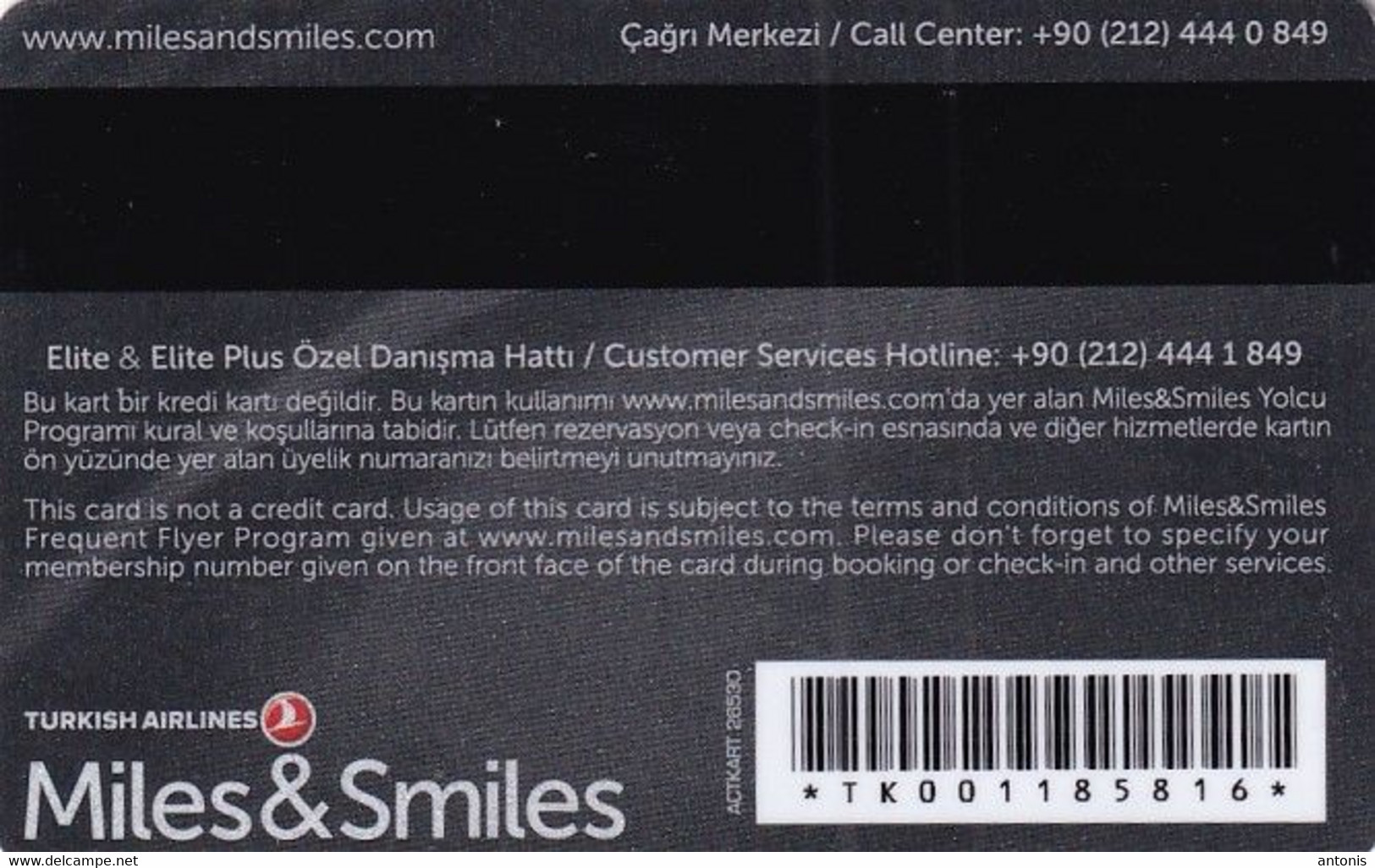 TURKEY - Miles & Smiles, Turkish Airlines, Magnetic Member Card, Exp.date 08/20, Used - Aerei