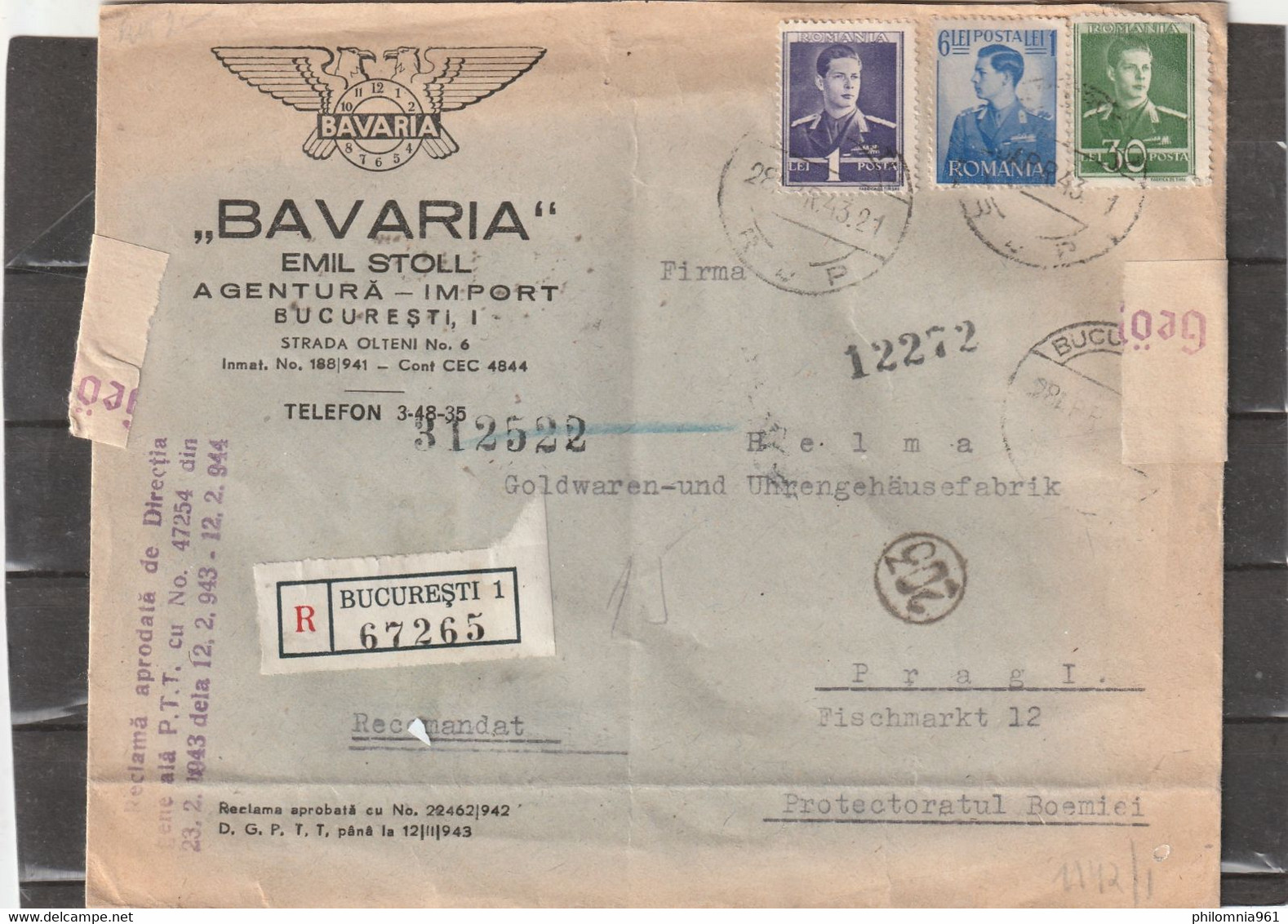 Romania WWII REGISTERED ADVERTISING COVER To Czechoslovakia 1943 - 2de Wereldoorlog (Brieven)