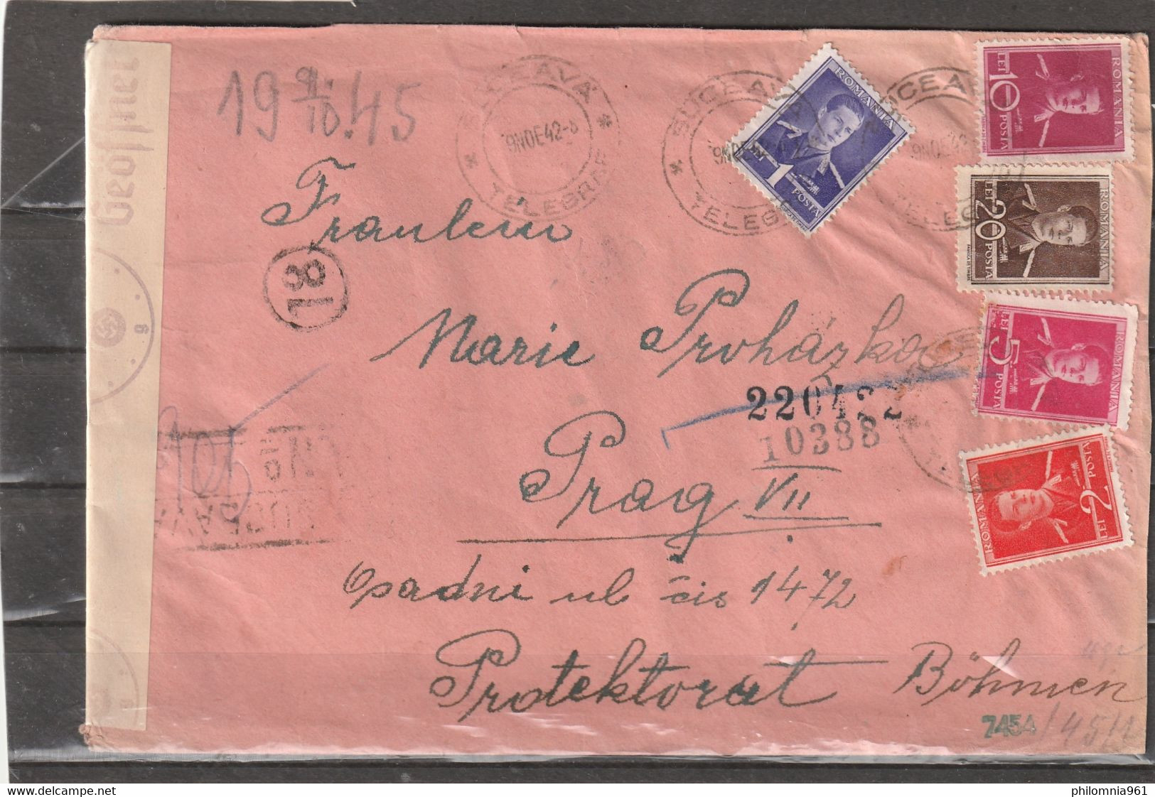 Romania 5 COLORS FRANKING WWII Suceava REGISTERED CENSORED COVER To Czechoslovakia 1942 - 2de Wereldoorlog (Brieven)