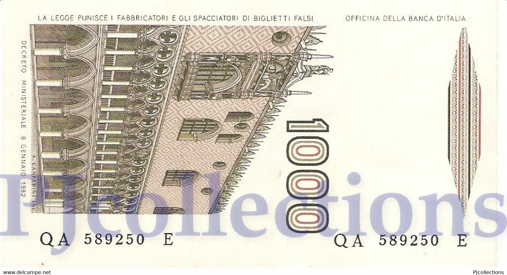 ITALIA - ITALY 1000 LIRE 1982 PICK 109a AU/UNC PREFIX "A" - 1000 Lire