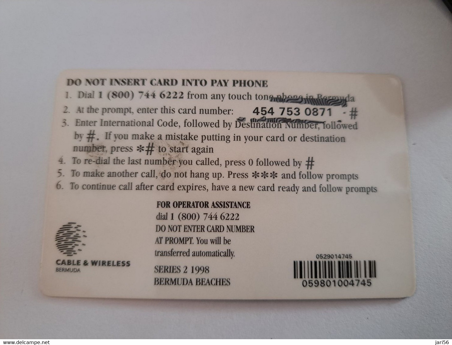 BERMUDA  $10,-  C&W  BERMUDA     HORSESHOE BAY    PREPAID CARD  Fine USED  **10957** - Bermuda