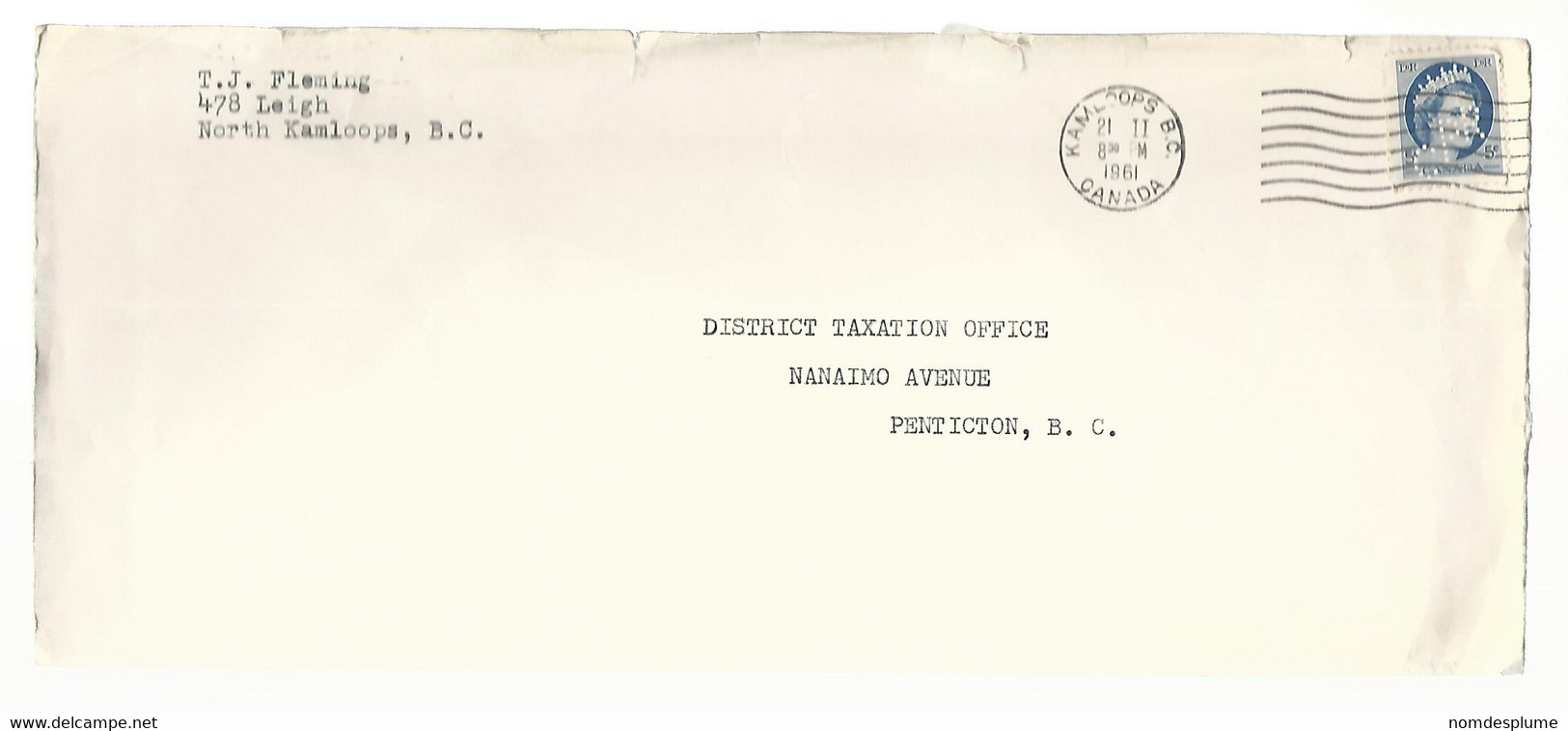 56279 ) Cover  Canada Perfin CPR Kamloops Postmark 1961 - Perfins
