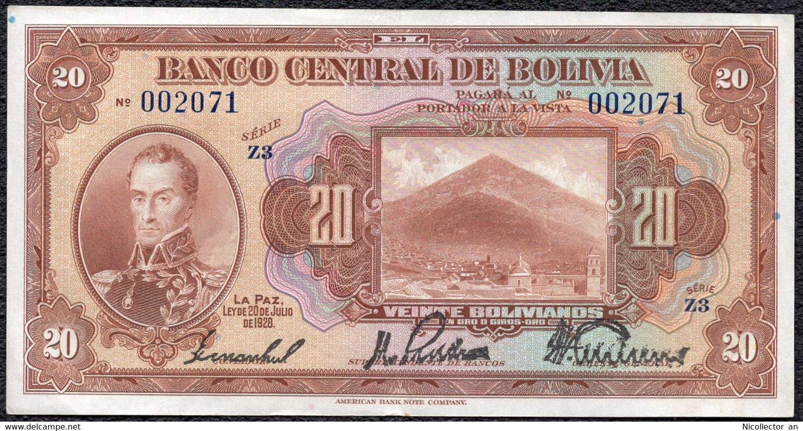 Bolivia 20 Boliviano 1928 VF+ Banknote - Bolivie