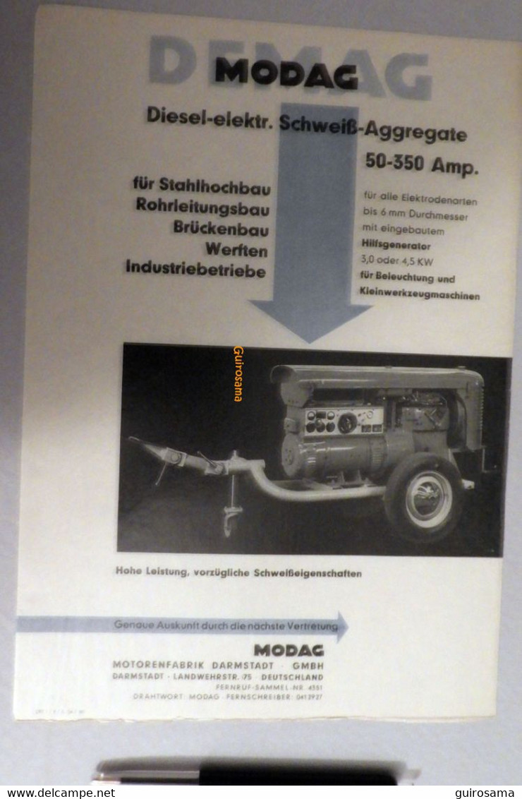 Lot De 2 Publicités DEMAG/MODAG - Compresseur - Darmstadt - Duisburg - 1954 - Elektriciteit En Gas