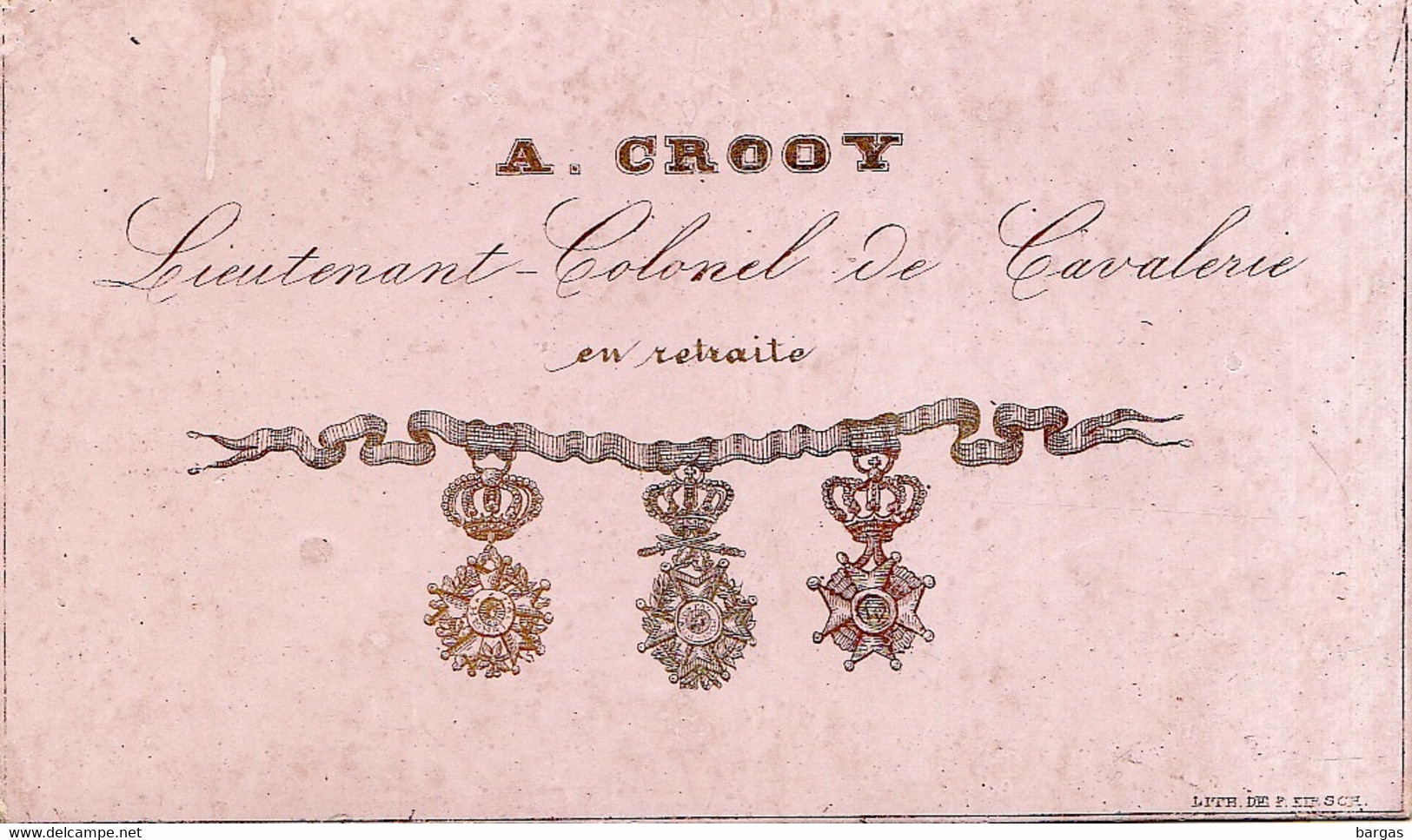 Carte De Porcelaine De Militaire Officier Lieutenant Colonel De Cavalerie Crooy Médaille Décoration - Cartes Porcelaine