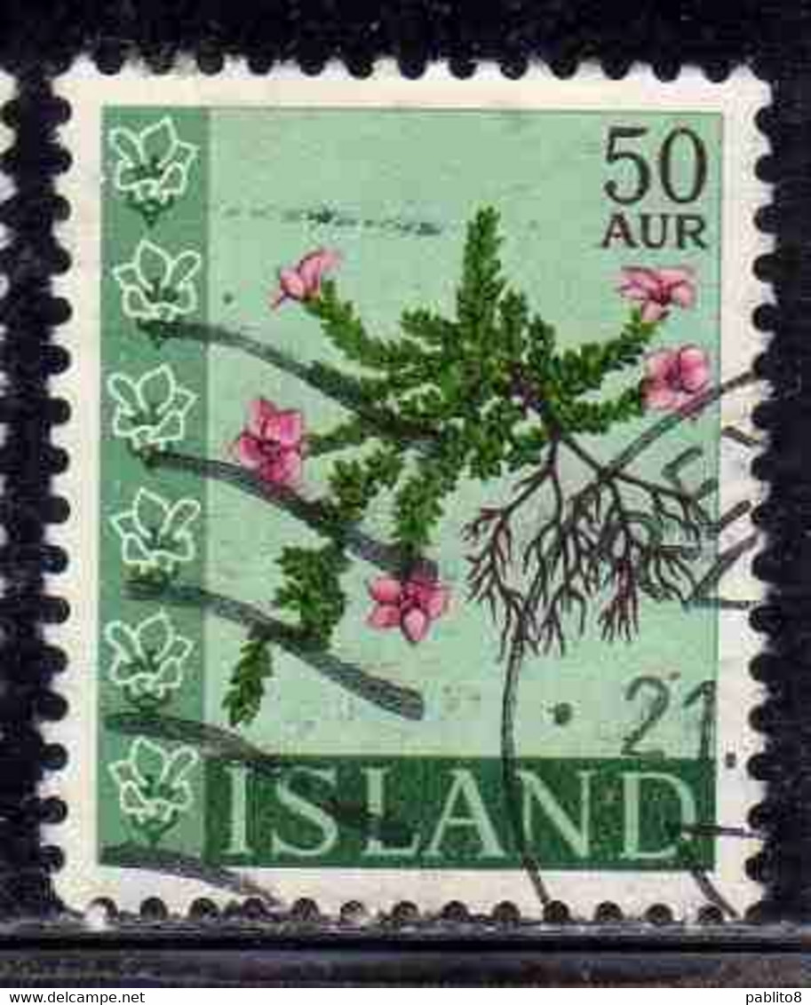 ISLANDA ICELAND ISLANDE ISLAND 1968 FLORA FLOWERS IN NATURAL COLORS 50a USED USATO OBLITERE' - Gebraucht