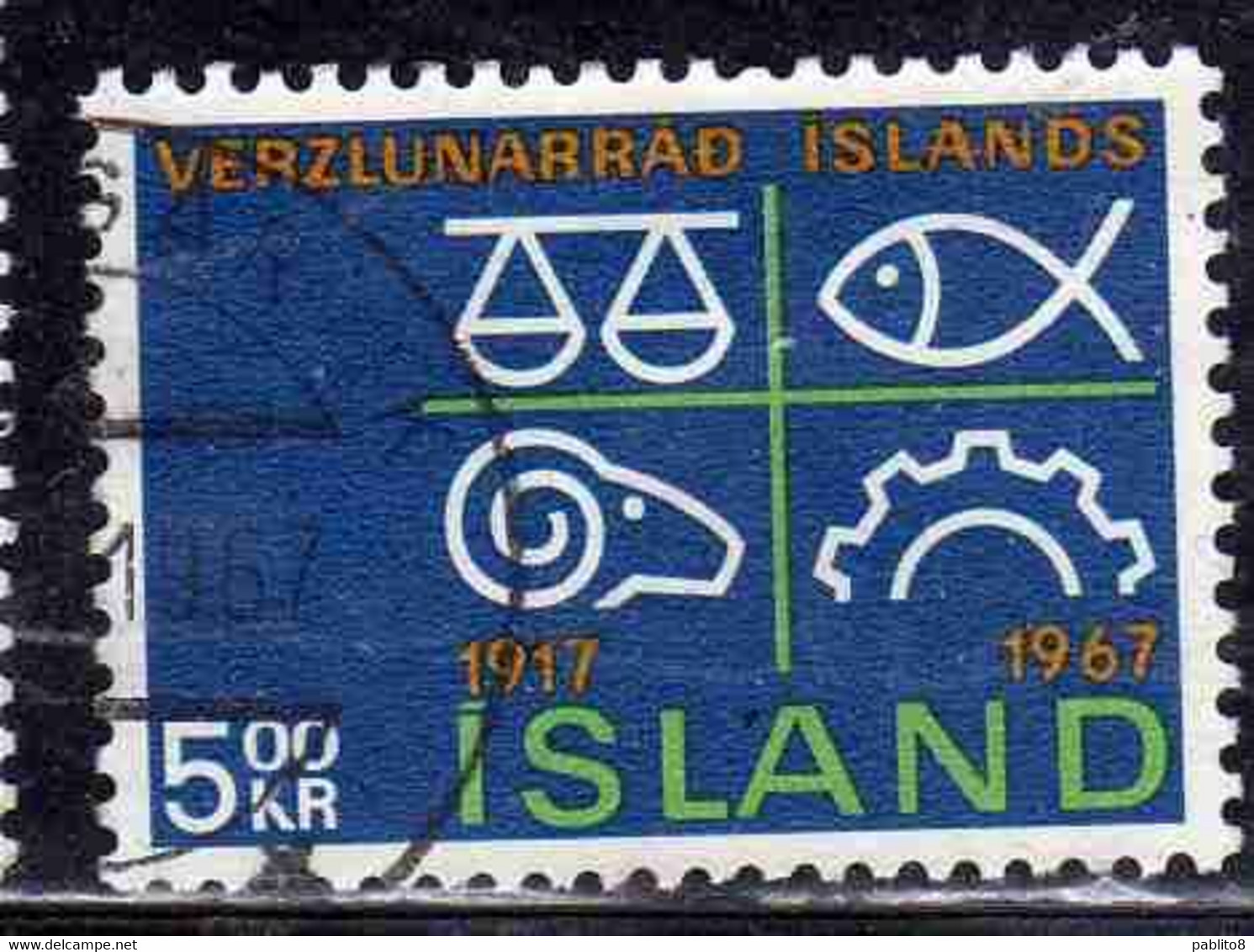 ISLANDA ICELAND ISLANDE ISLAND 1967 ICELAND CHAMBER OF COMMERCE 8k USED USATO OBLITERE' - Used Stamps