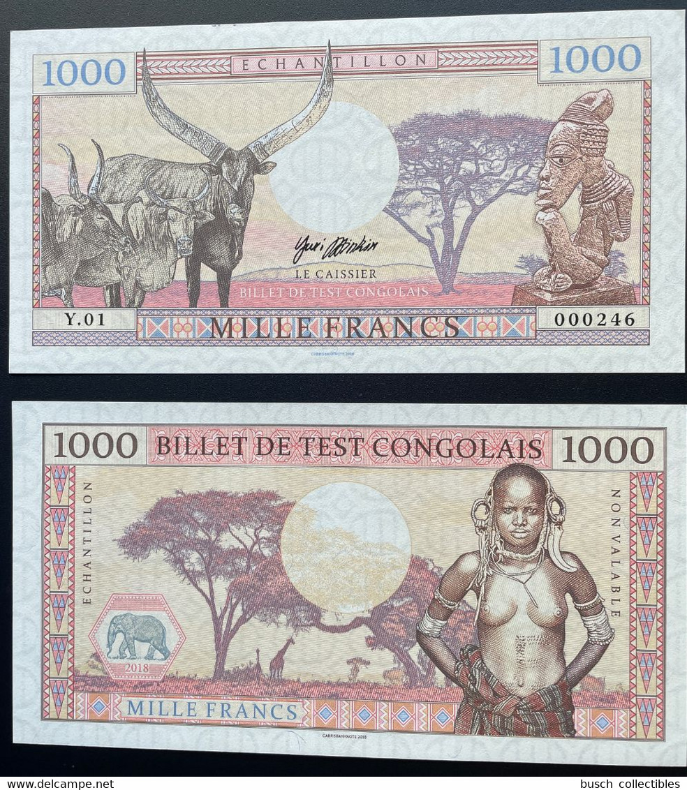 2018 Matej Gabris 1000 Francs "Y" Billet Test Congolais Congo Africa Afrique Elephant Girafe UNC SPECIMEN ESSAY - Fictifs & Spécimens
