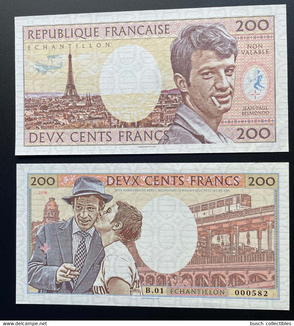 2018 Matej Gabris 200 Francs "B" Jean-Paul Belmondo Tour Eiffel Paris Métro UNC SPECIMEN ESSAY - Fictifs & Spécimens
