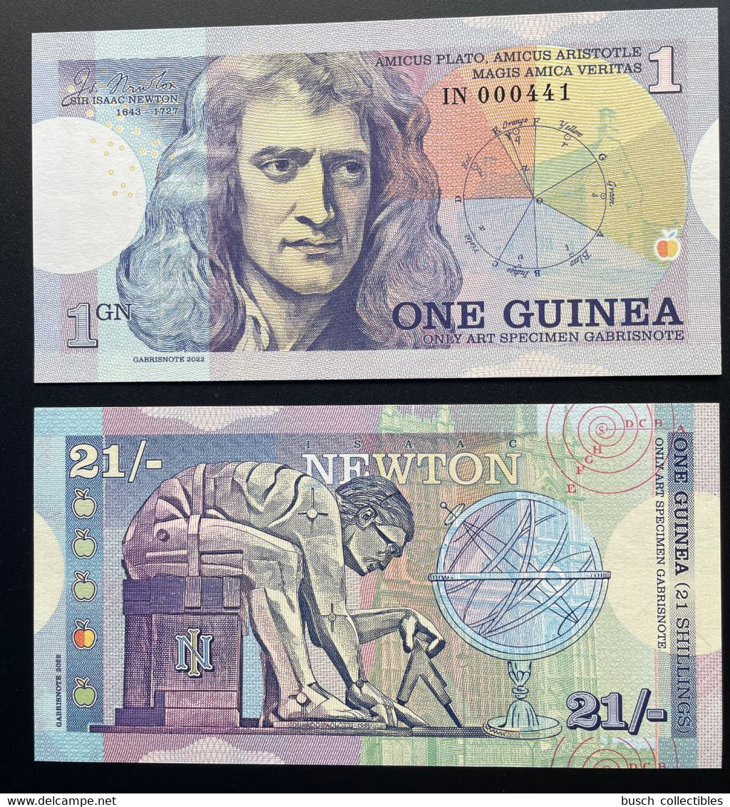 2022 Matej Gabris 1 Guinea 21 Shillings Sir Isaac Newton Physics UNC SPECIMEN ESSAY - Fiktive & Specimen