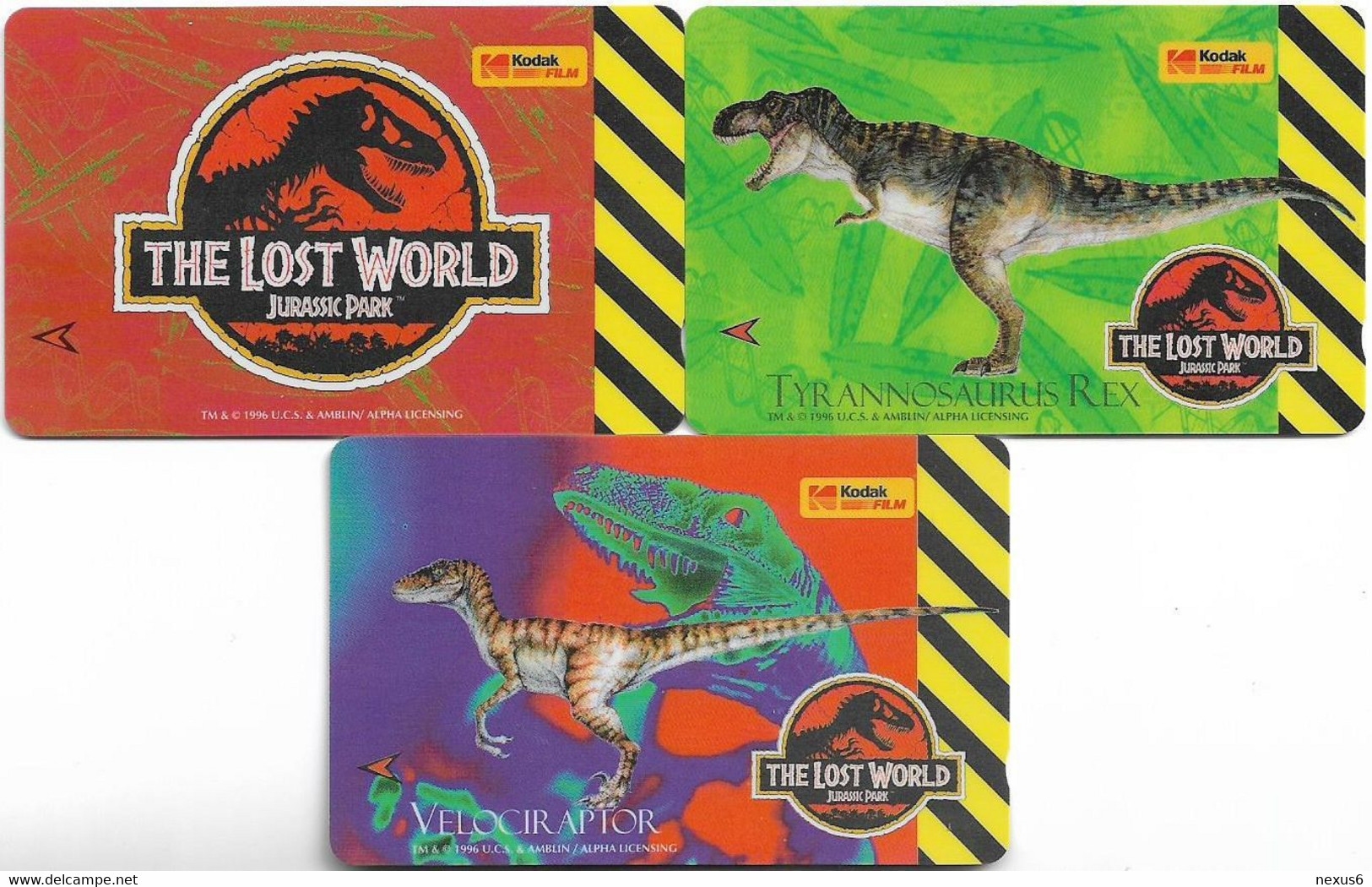 Singapore - Kodak Film, Jurassic Park Complete Set Of 3 Cards, 9SKOA-C, All Used - Singapore