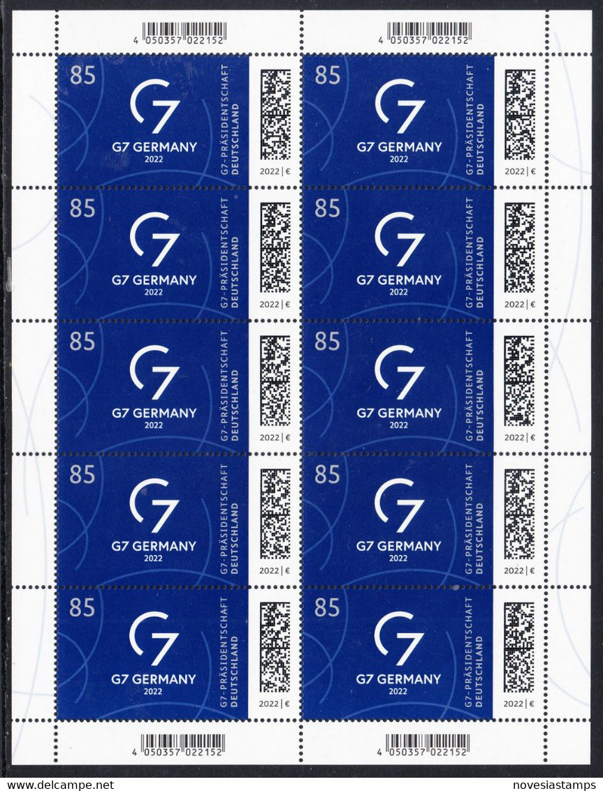 !a! GERMANY 2022 Mi. 3694 MNH SHEET(10) - G7-Presidency Germany 2022 - 2021-…