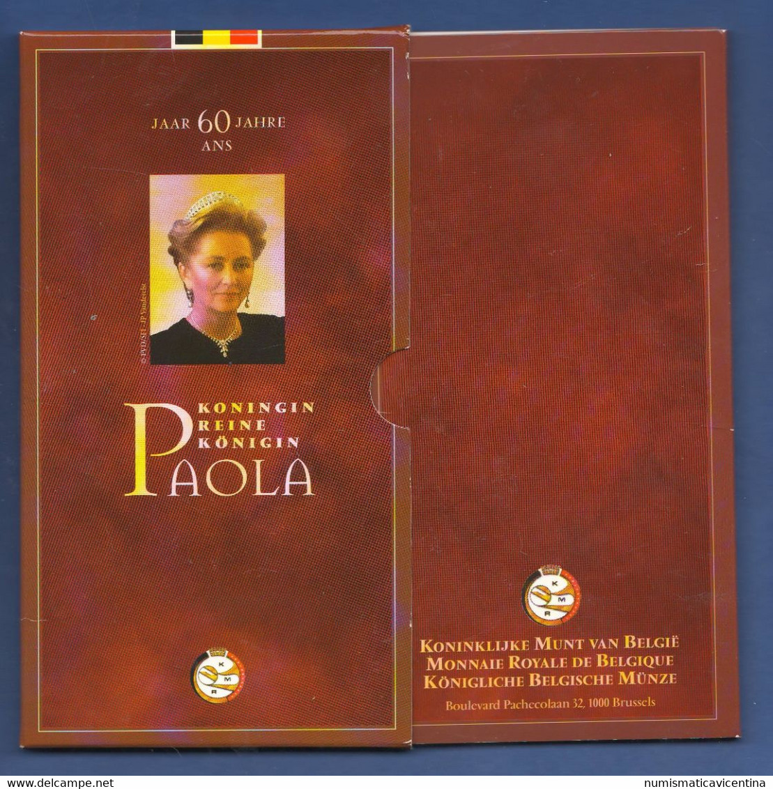 Belgio 250 Francs 1997 Belgique Belgium Reine Paola Ruffo Di Calabria X 60 Jahre Koningin Silver Proof Coin + Box - FDC, BU, BE & Coffrets