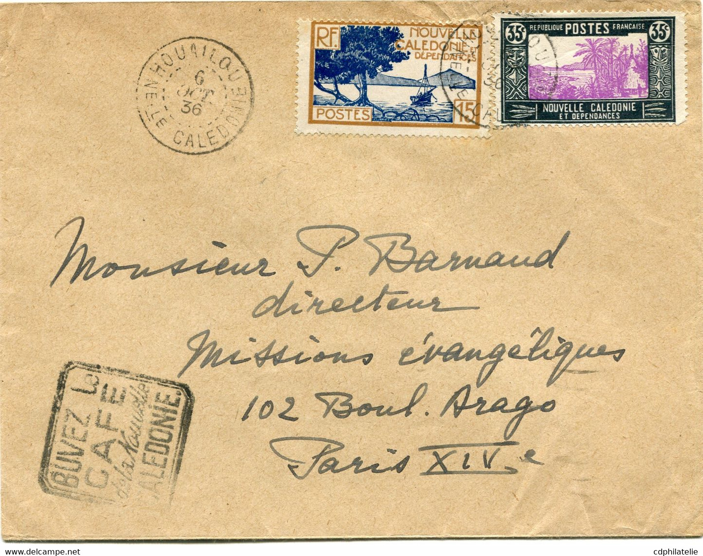 NOUVELLE-CALEDONIE LETTRE DEPART HOUAILOU 6 OCT 36 Nelle CALEDONIE POUR LA FRANCE - Cartas & Documentos