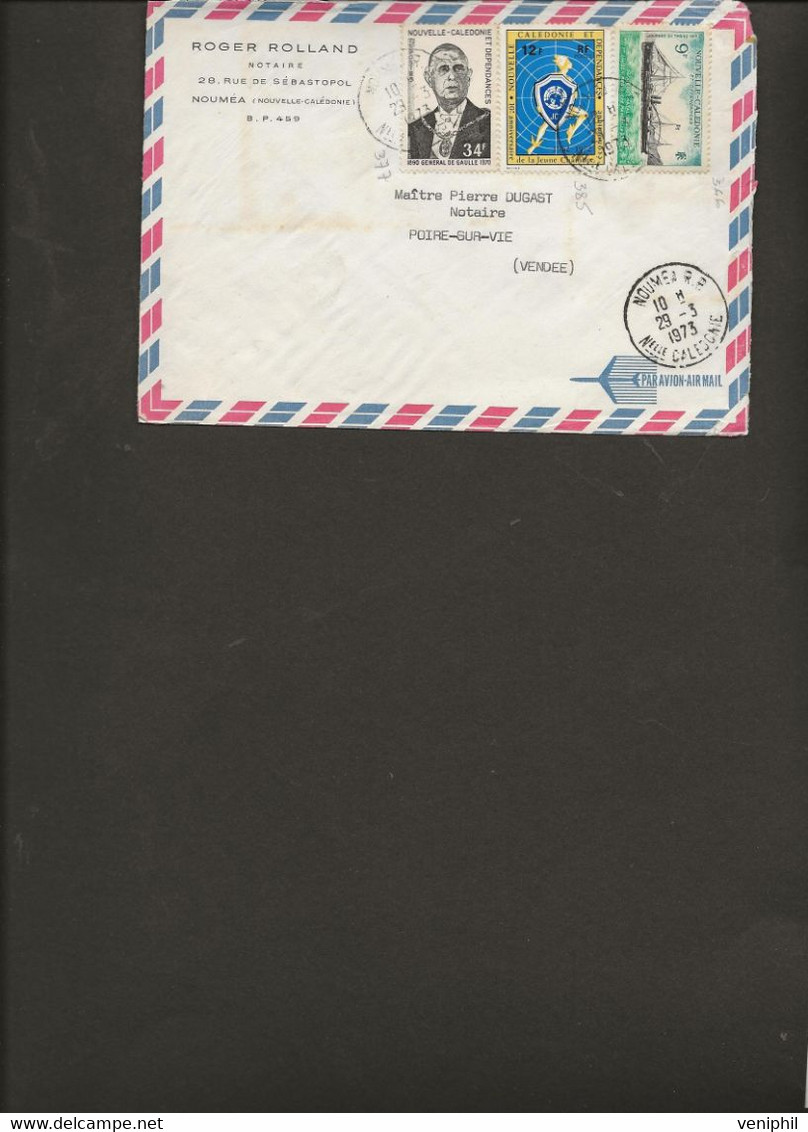 NOUVELLE CALEDONIE - LETTRE AFFRANCHIE N°366 -377 - 385. OBLITEREE CAD NOUMEA RP 1973 - Covers & Documents