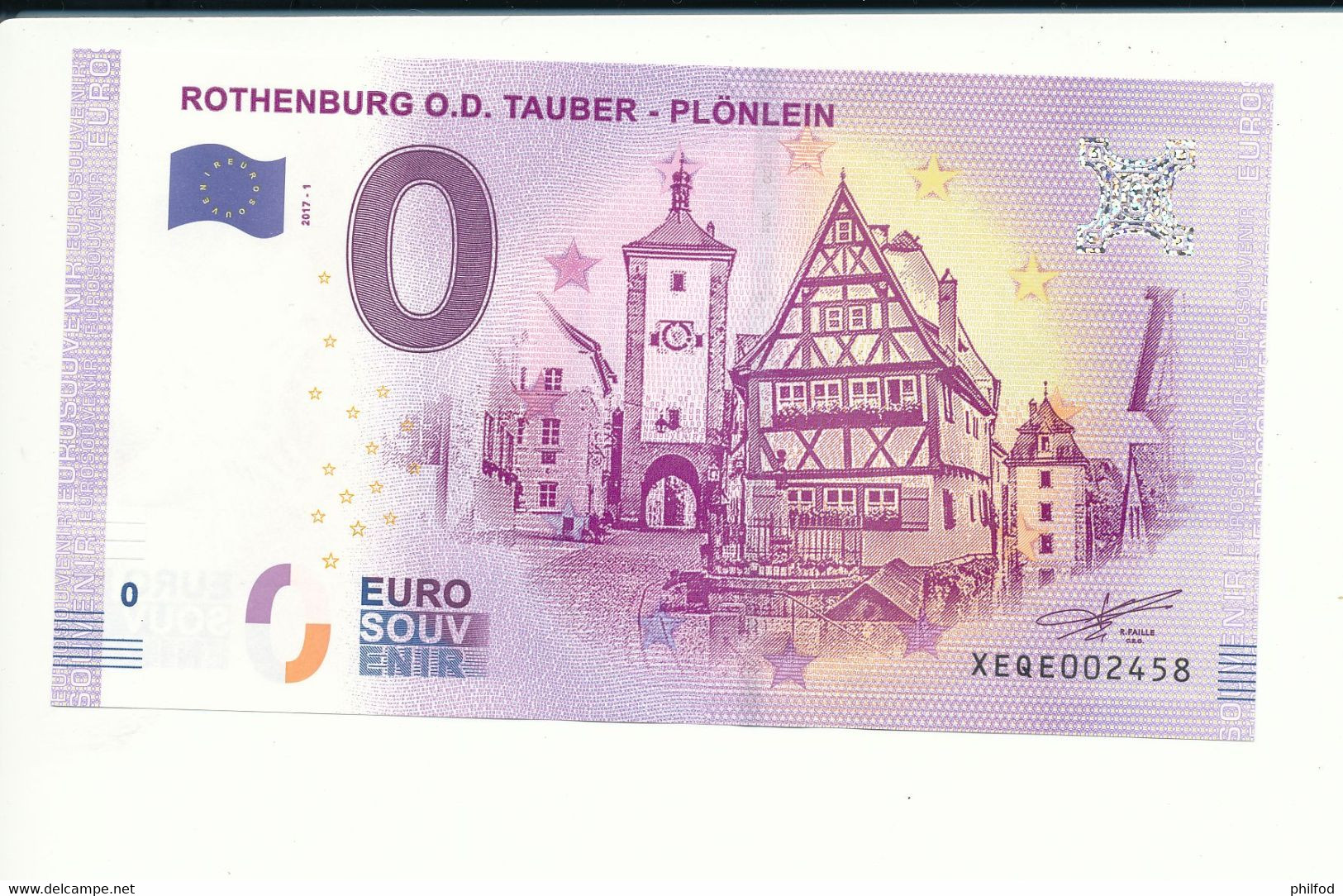 Billet Souvenir - 0 Euro - XEQE - 2017-1 - ROTHENBURG O.D. TAUBER - PLÖNLEIN - N° 2458 - Mezclas - Billetes