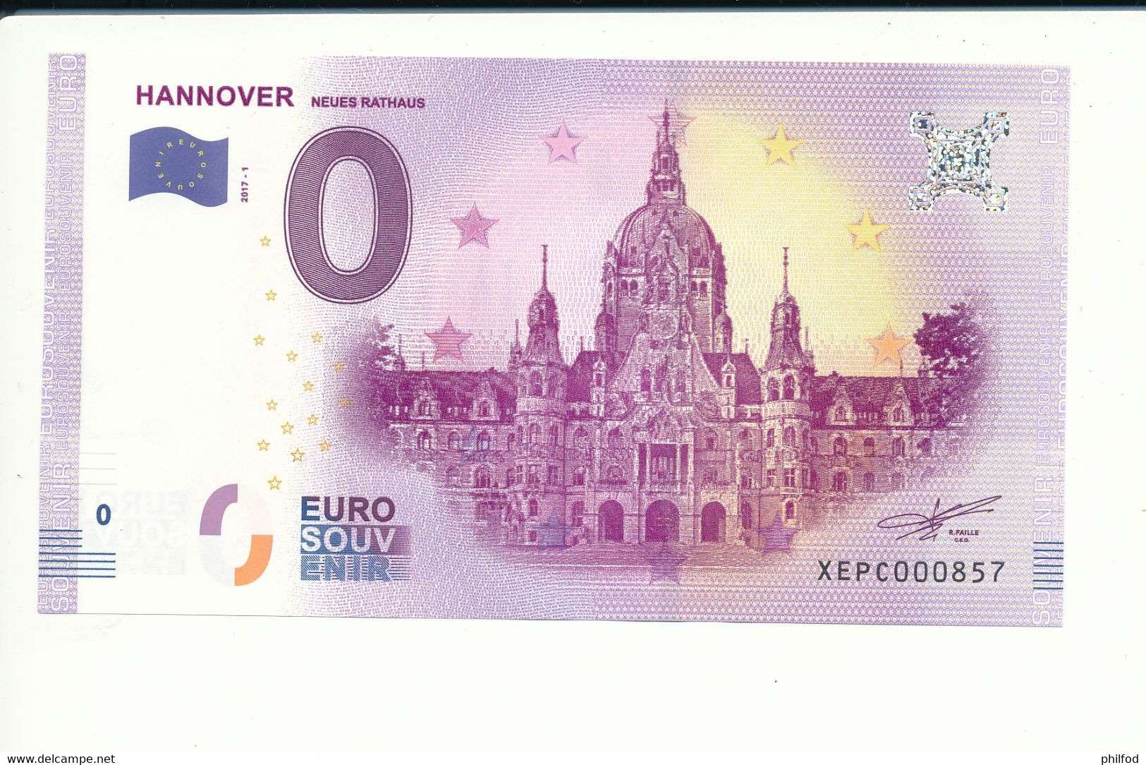 Billet Souvenir - 0 Euro - XEPC - 2017-1 - HANNOVER NEUES RATHAUS - ERFURT - N° 857 - Kiloware - Banknoten