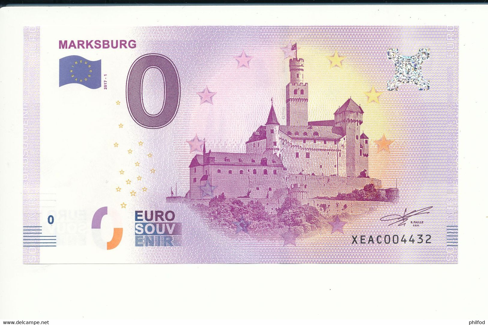 Billet Souvenir - 0 Euro - XEAC - 2017-1 - MARKSBURG - N° 4432 - Alla Rinfusa - Banconote