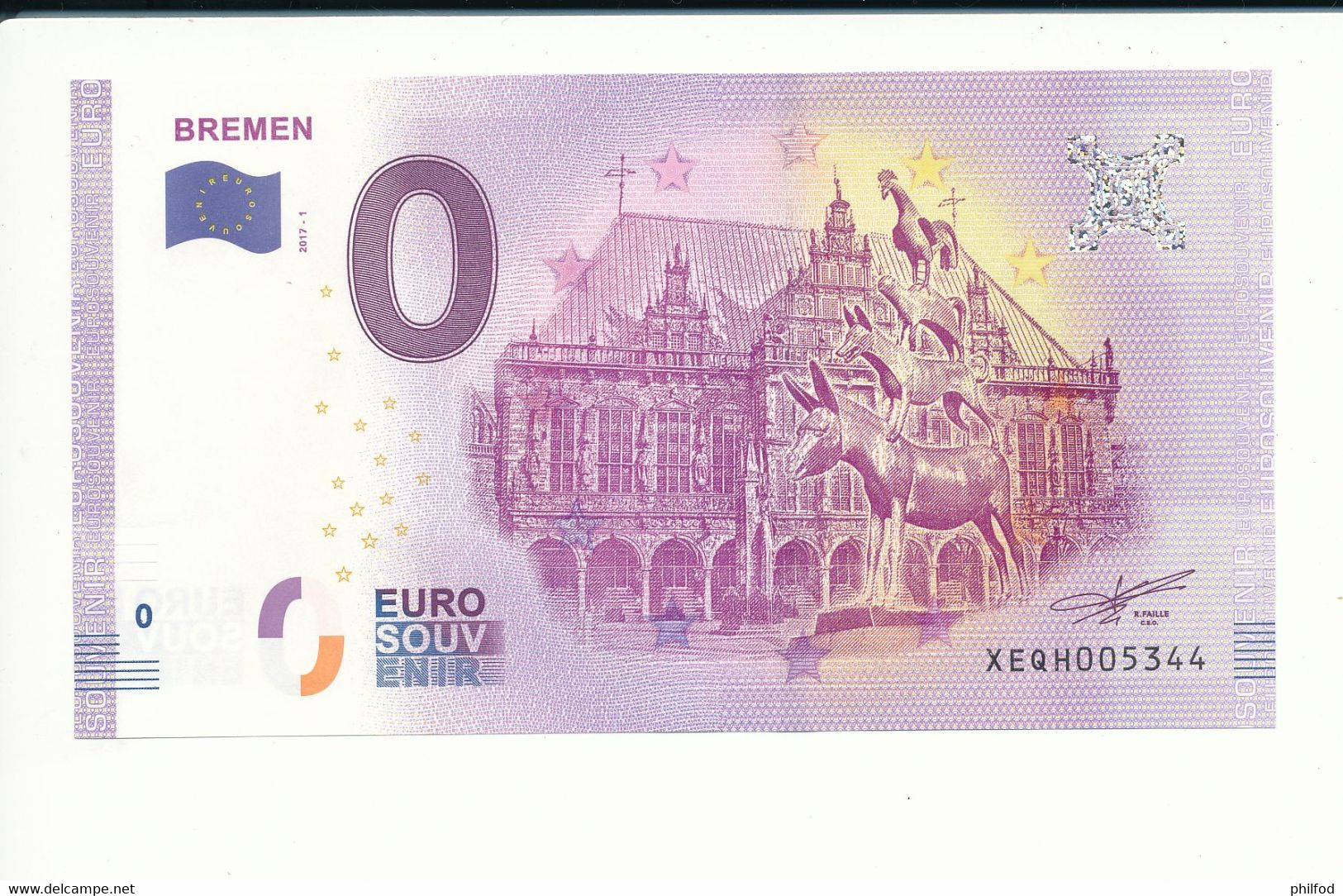 Billet Souvenir - 0 Euro - XEQH - 2017-1 - BREMEN - N° 5344 - Alla Rinfusa - Banconote