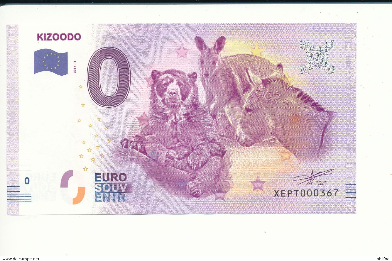 Billet Souvenir - 0 Euro - XEPT - 2017-1 - KIZOODO - N° 367- Billet épuisé - Lots & Kiloware - Banknotes