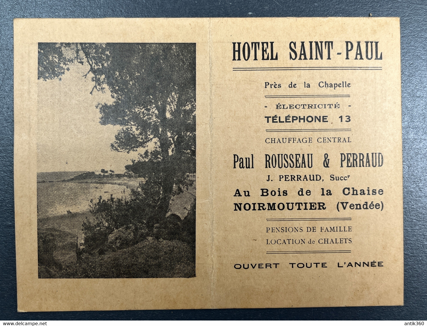 Carte De Visite Dépliant Publicitaire Hôtel Saint Paul Ile De Noirmoutier Calendrier 1938 Vendée - Visitenkarten