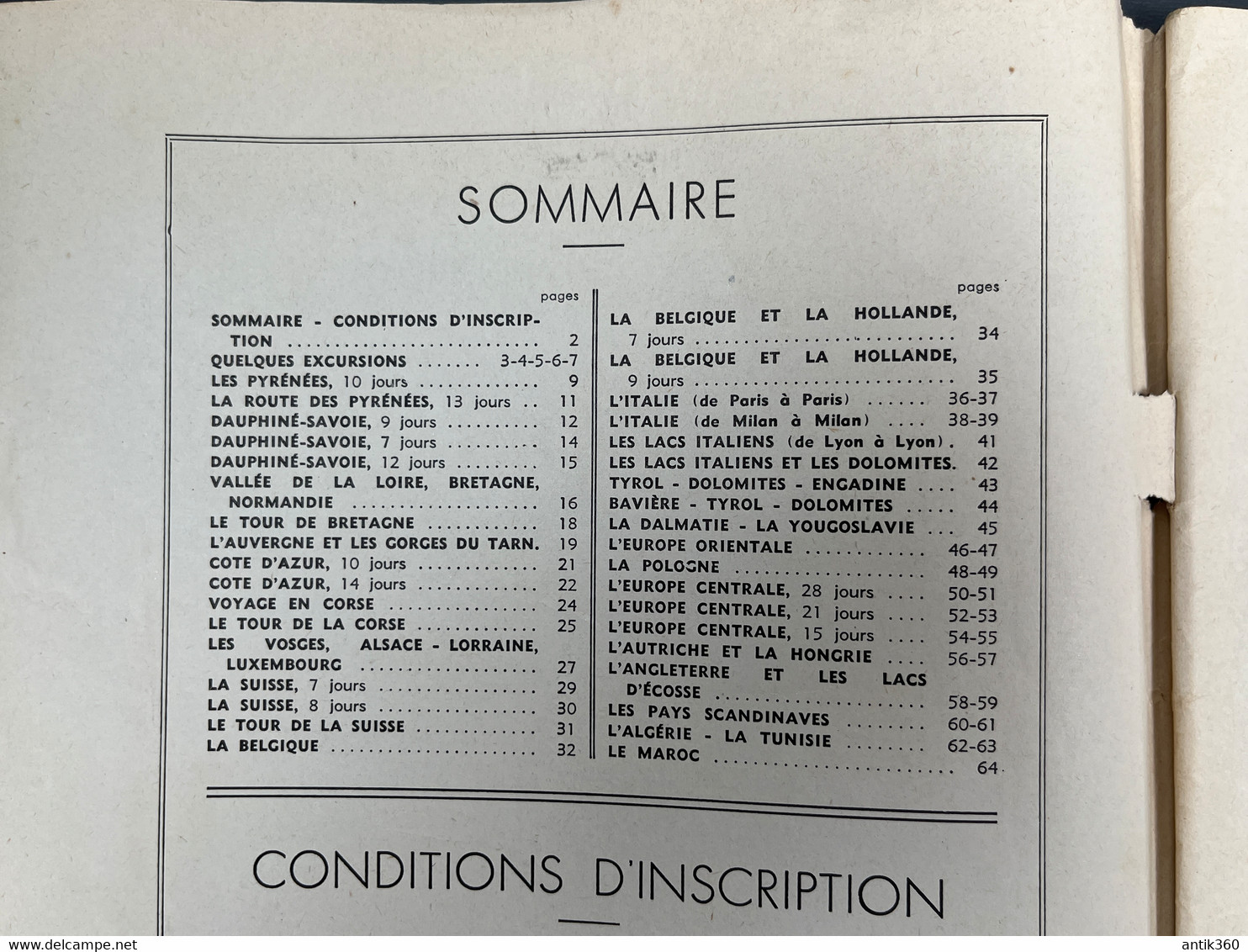 Ancien Dépliant Toursitique Voyages En Autocar Oragnisés Par Le Tourisme Français Eté 1938 - Tourism Brochures