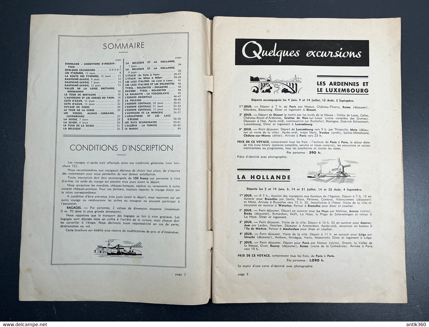 Ancien Dépliant Toursitique Voyages En Autocar Oragnisés Par Le Tourisme Français Eté 1938 - Toeristische Brochures