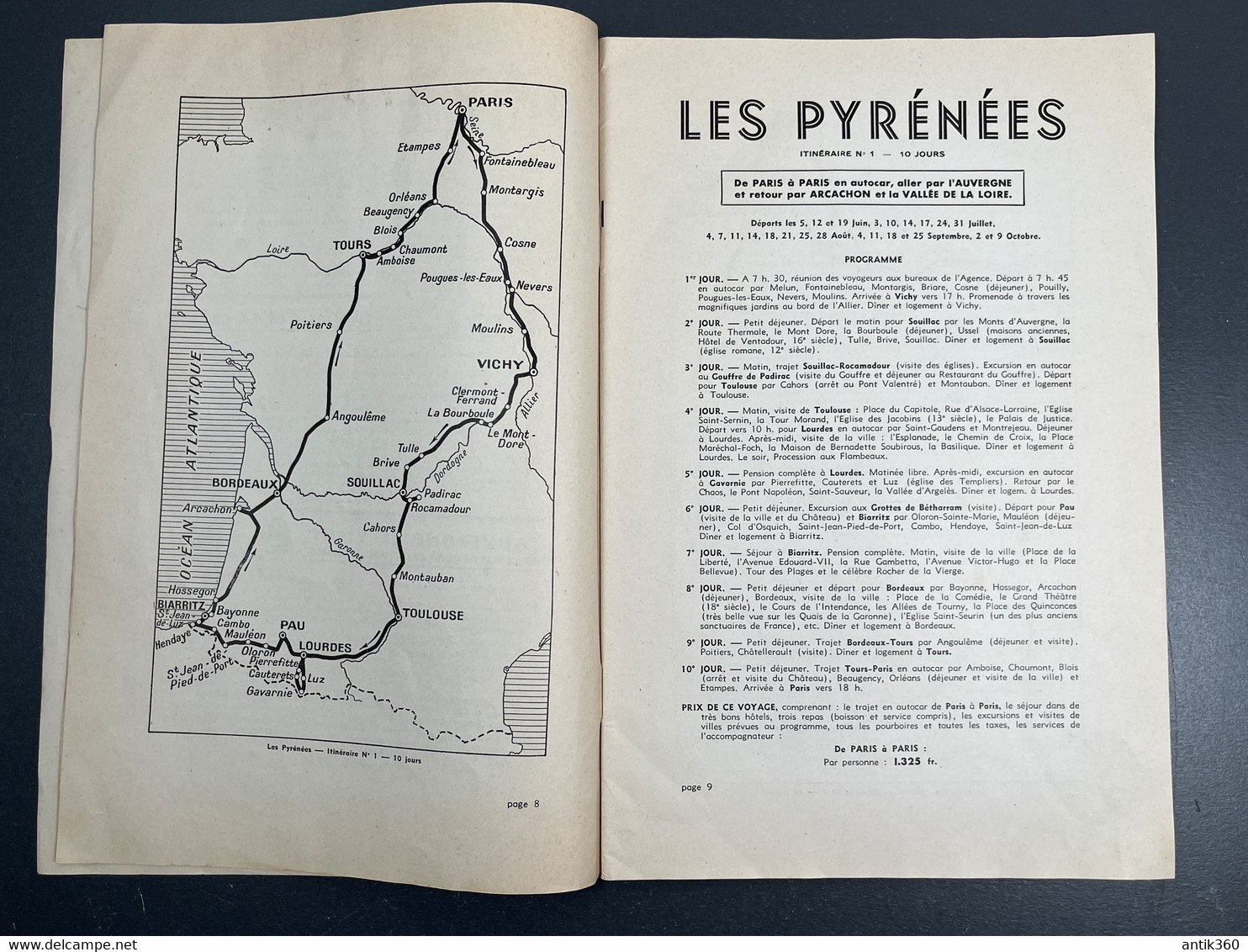 Ancien Dépliant Toursitique Voyages En Autocar Oragnisés Par Le Tourisme Français Eté 1938 - Reiseprospekte