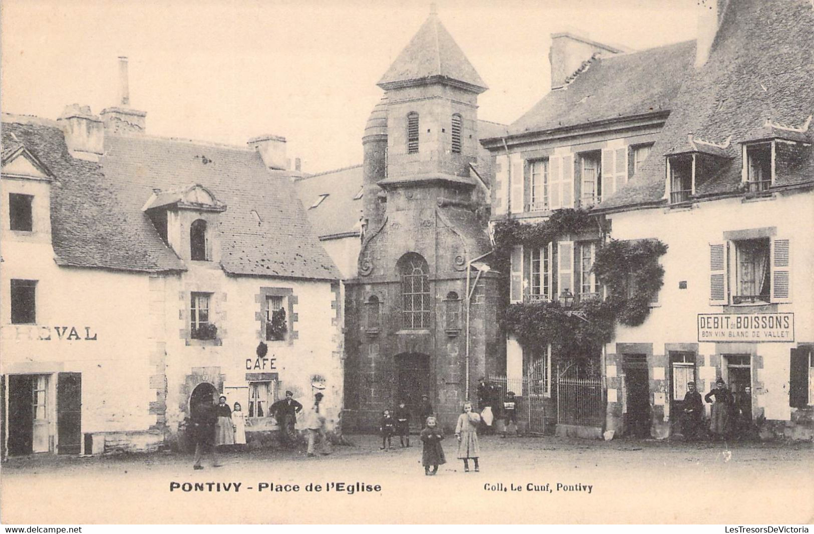CPA France - Pontivy - Place De L Eglise - Animé - Collection Le Cunf - Café - Débit De Boisson - Vin Blanc De Vallet - Pontivy