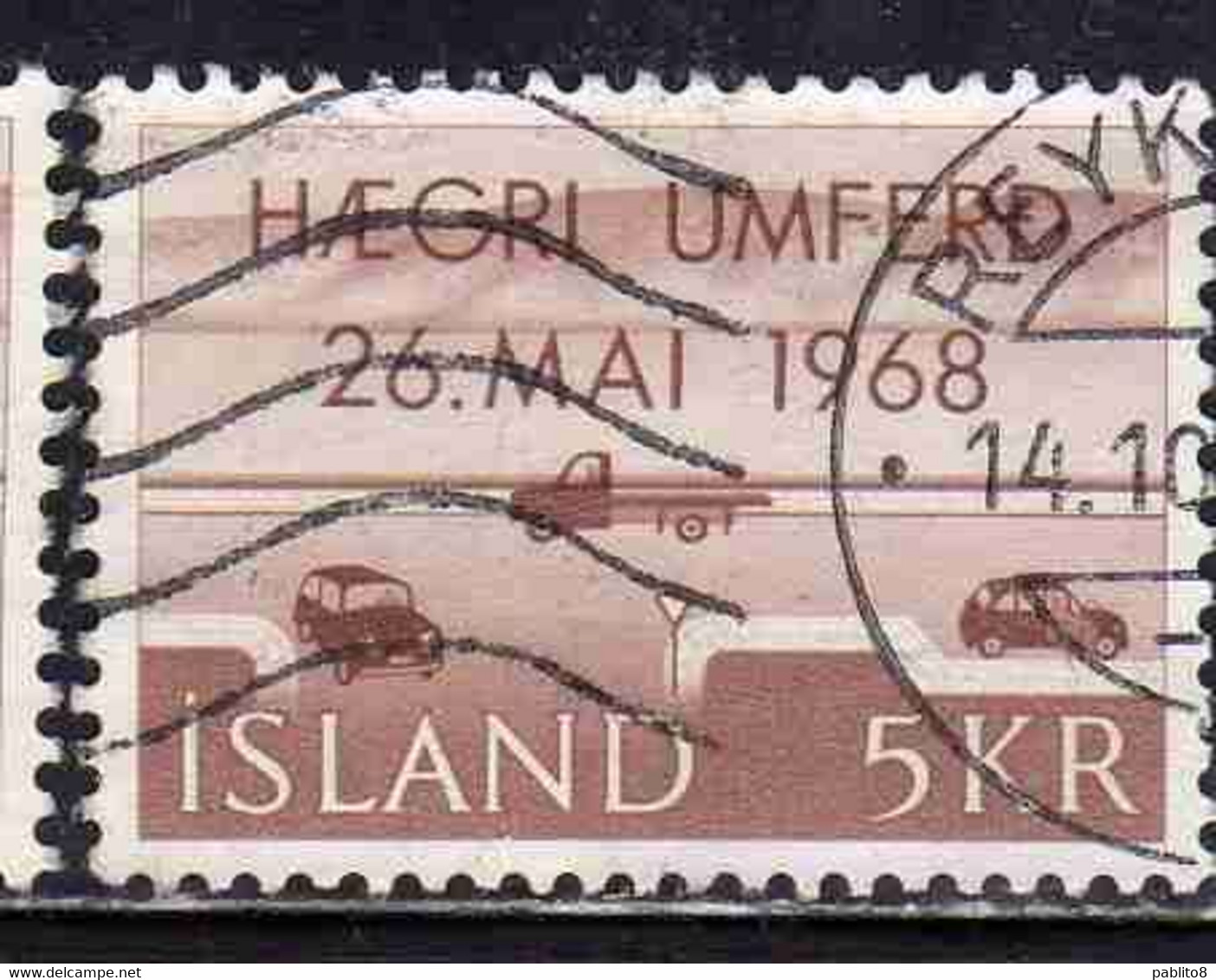 ISLANDA ICELAND ISLANDE ISLAND 1968 INTRODUTION OF RIGHT-HAND DRIVING 5k USED USATO OBLITERE' - Oblitérés