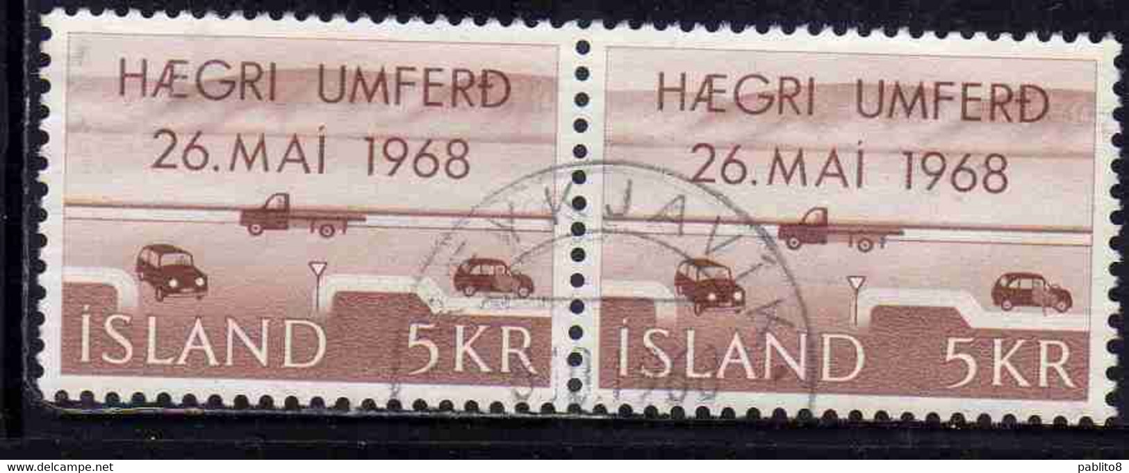 ISLANDA ICELAND ISLANDE ISLAND 1968 INTRODUTION OF RIGHT-HAND DRIVING 5k USED USATO OBLITERE' - Used Stamps