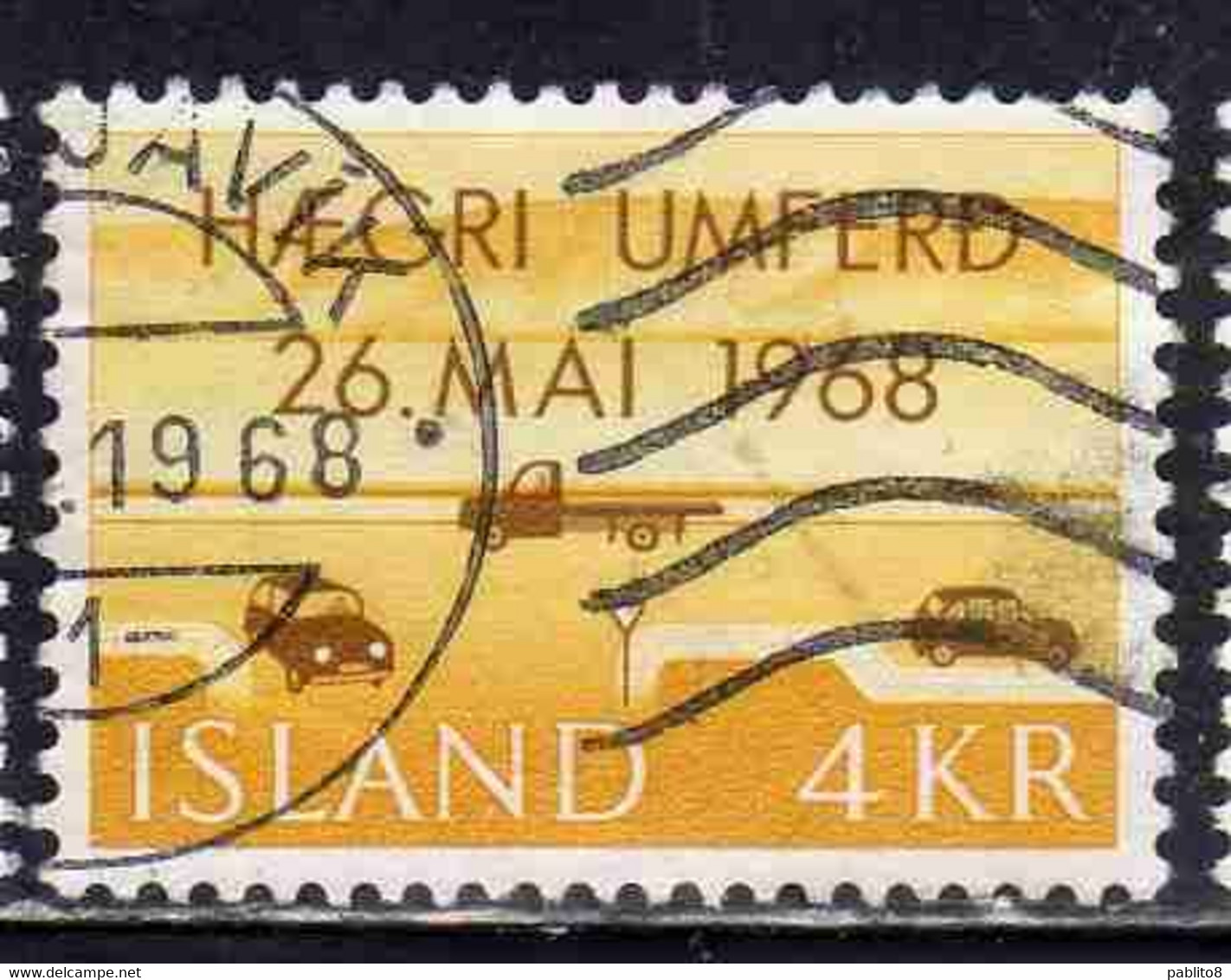 ISLANDA ICELAND ISLANDE ISLAND 1968 INTRODUTION OF RIGHT-HAND DRIVING 7k USED USATO OBLITERE' - Used Stamps