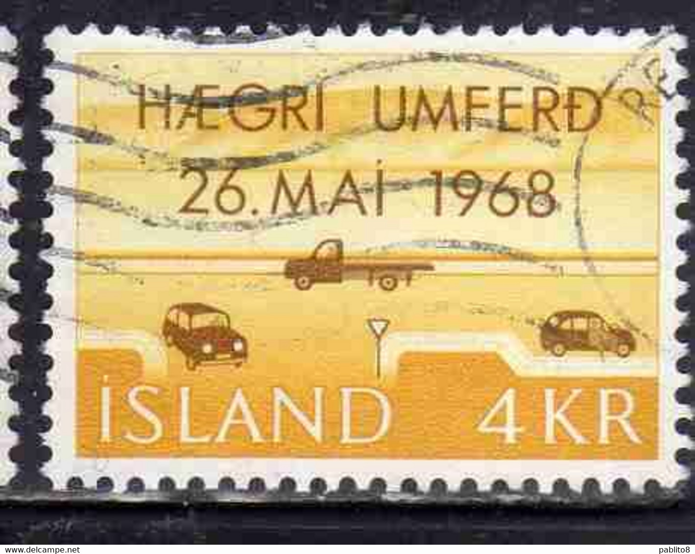 ISLANDA ICELAND ISLANDE ISLAND 1968 INTRODUTION OF RIGHT-HAND DRIVING 7k USED USATO OBLITERE' - Gebruikt