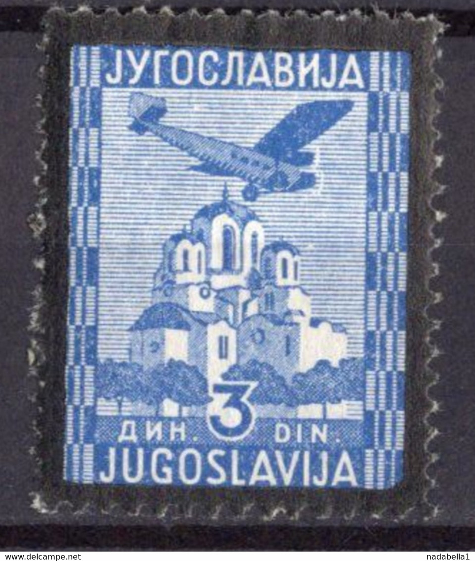 1935. KINGDOM OF YUGOSLAVIA,BLACK FRAME,3 DIN. AIRMAIL,MNH - Luchtpost