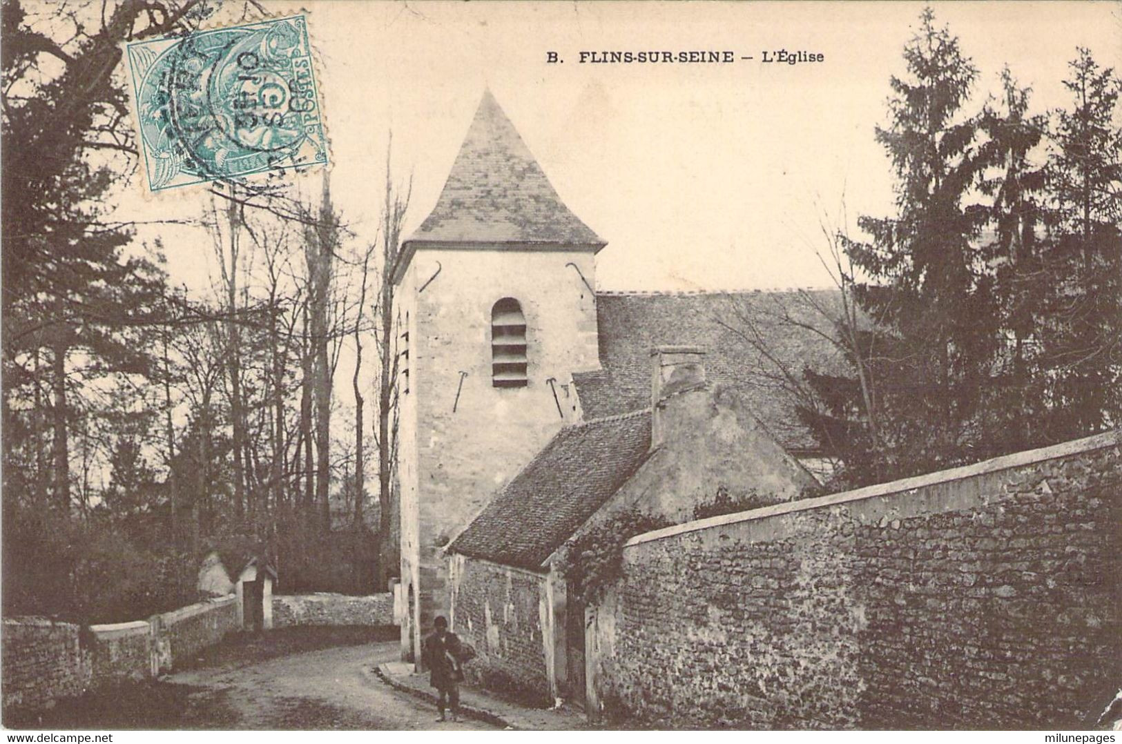 78 Yvelines Rue Et Eglise De Flins Sur Seine En 1906 - Flins Sur Seine