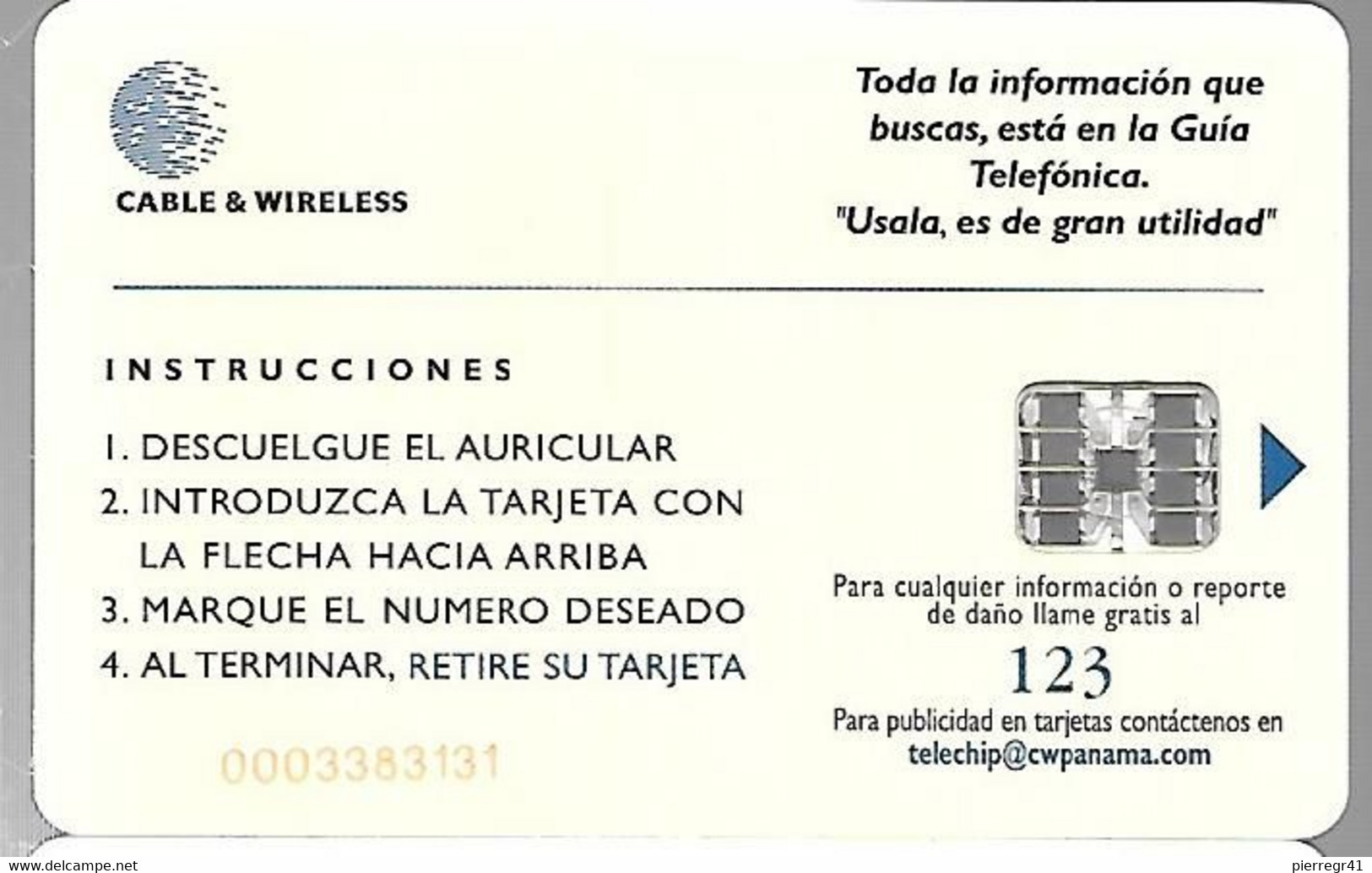 CARTE-PUCE-CABLE & WIRELESS-SC7--B/5-2000--Utilisé-TBE/RARE - Panama