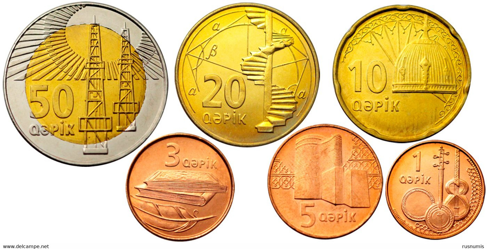 AZERBAIJAN SET OF 6 COINS 1 - 50 Qəpik QAPIK BIMETAL BI-METALLIC 2006 UNC - Aserbaidschan