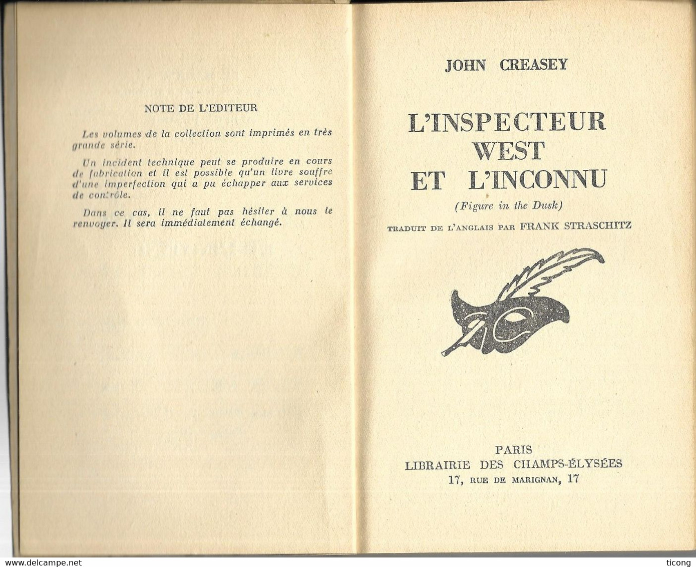 JOHN CREASEY, L INSPECTEUR WEST ET L INCONNU  - 1ERE EDITION FRANCAISE LE MASQUE 1968, VOIR LES SCANNERS - Agatha Christie