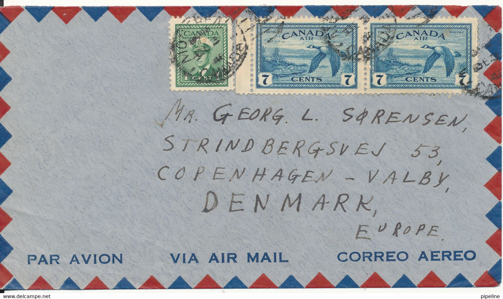 Canada Air Mail Cover Sent To Denmark 1948 - Posta Aerea
