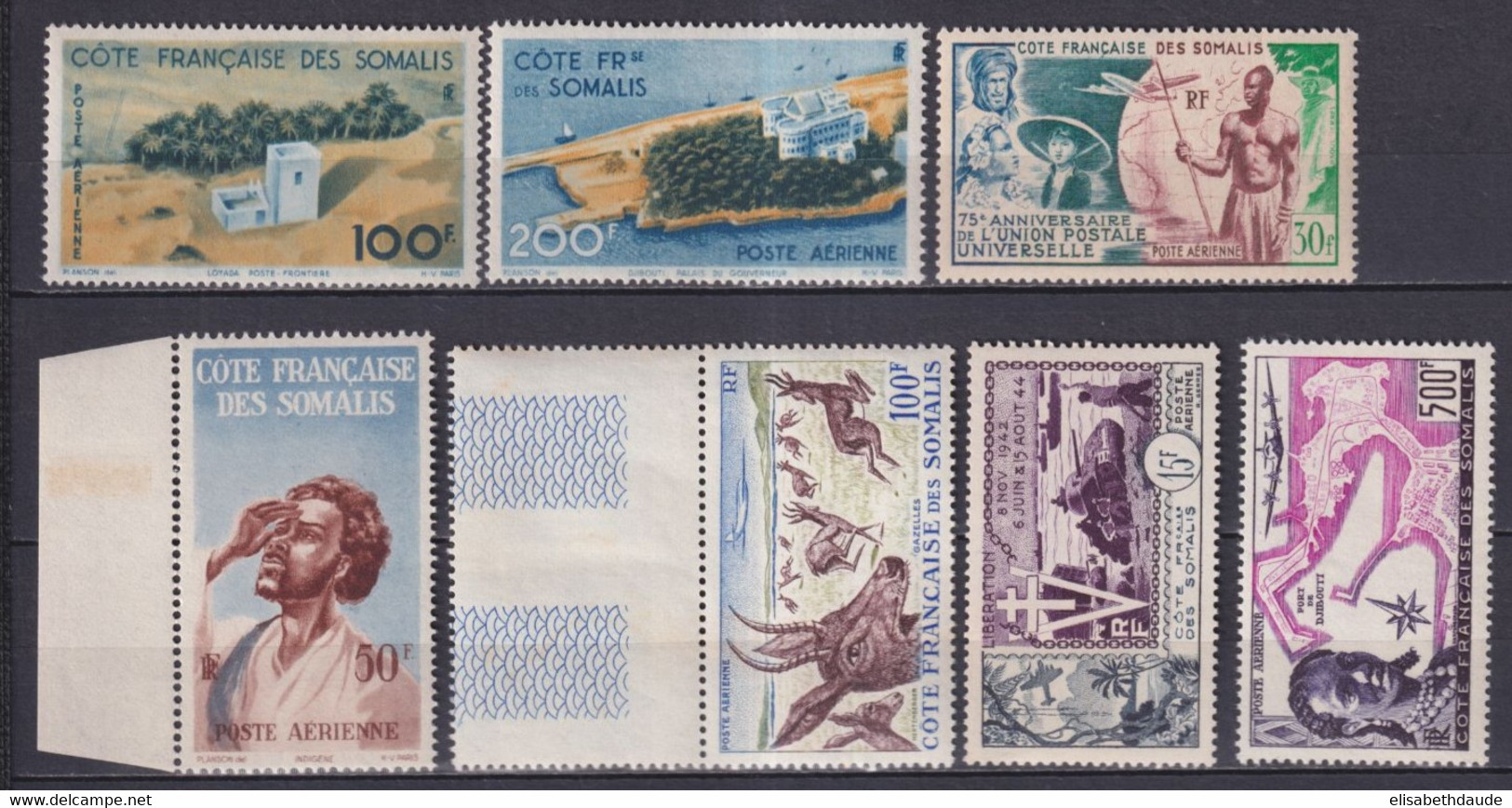 COTES DES SOMALIS - 1947/1958 - ANNEE COMPLETE POSTE AERIENNE - YT N° 20/26 ** MNH - COTE = 202 EUR. - Unused Stamps
