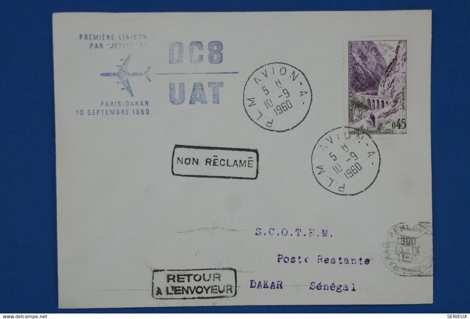 BD15 FRANCE  BELLE  LETTRE 1960  +PARIS DAKAR+ +SCOTEM +AEROPHILATELIE+++AFFRANC. PLAISANT - Primi Voli