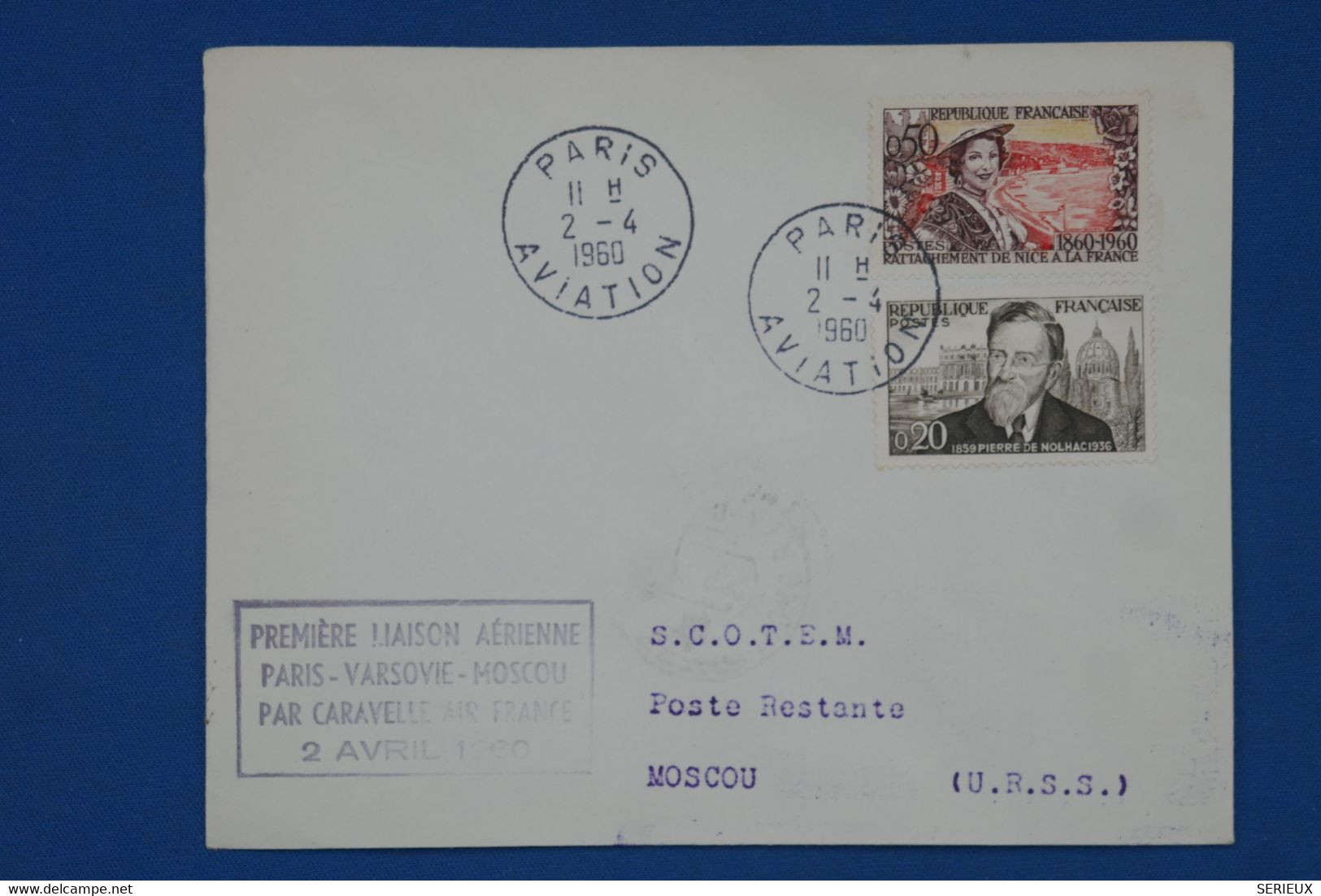 BD15 FRANCE  BELLE  LETTRE 1960  +PARIS MOSCOU URSS +SCOTEM +AEROPHILATELIE+++AFFRANC. PLAISANT - Premiers Vols