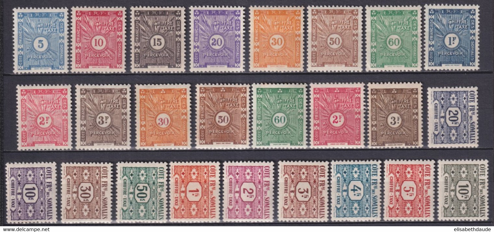 COTE DES SOMALIS - 1938/1947 - TAXE - SERIES COMPLETES YVERT N°11/20+39/53 * MLH - COTE = 28 EUR. - - Unused Stamps